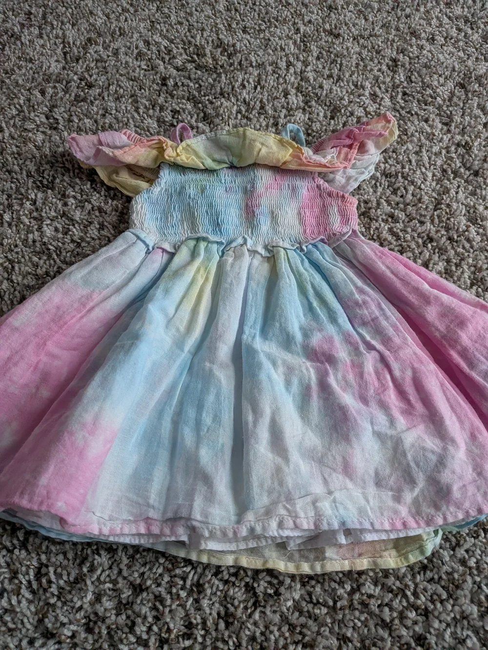 Bonnie Baby Pastel Tie-Dye Ruffle Sundress in Rainbow Hues Size 6/9 Months